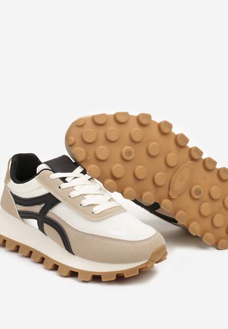 Ciemnobeżowe Sneakersy z Szerokim Bieżnikiem i Sznurowaniem Timatara 6