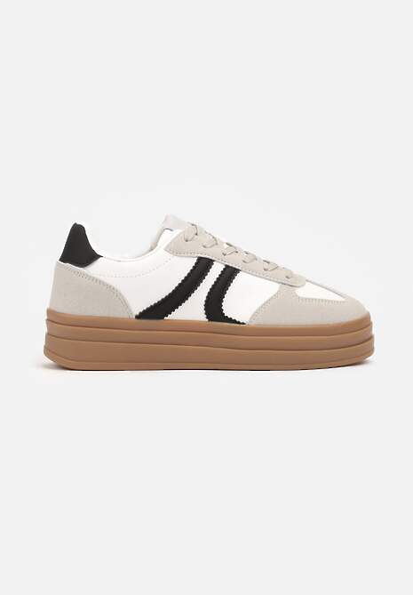 Biało-Czarne Sneakersy na Platformie Wykończone Paskami Mivalie 4