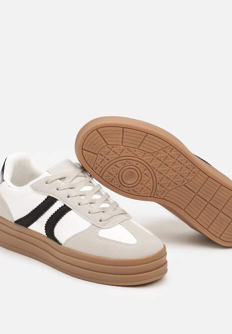Biało-Czarne Sneakersy na Platformie Wykończone Paskami Mivalie 6