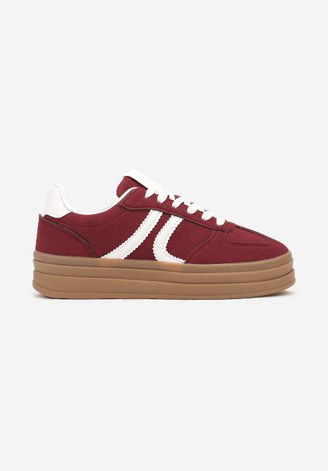 Bordowe Sneakersy na Platformie Wykończone Paskami Mivalie 4