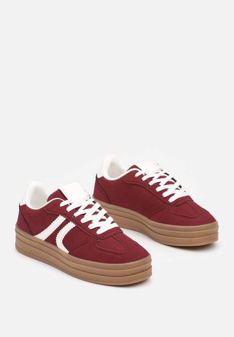 Bordowe Sneakersy na Platformie Wykończone Paskami Mivalie 5