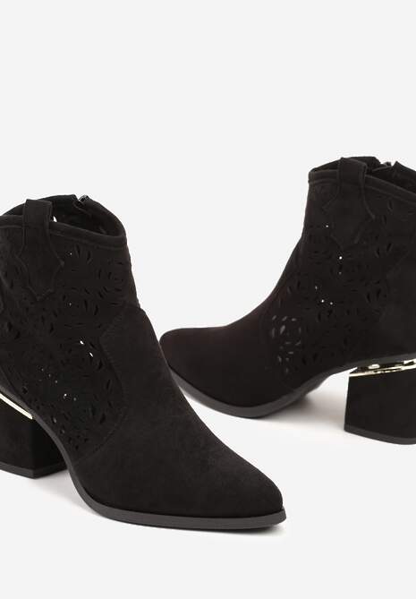 Czarne Botki Boho z Ażurową Cholewką Mivalaya 6