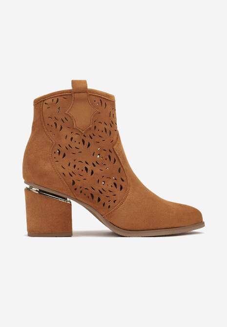 Brązowe Botki Boho z Ażurową Cholewką Mivalaya 4