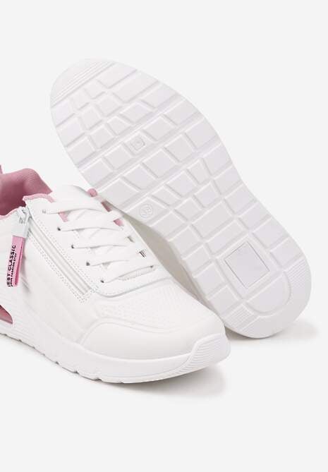 Biało-Różowe Sneakersy na Platformie z Przezroczystą Wstawką i Suwakiem z Napisami Valentinae 6