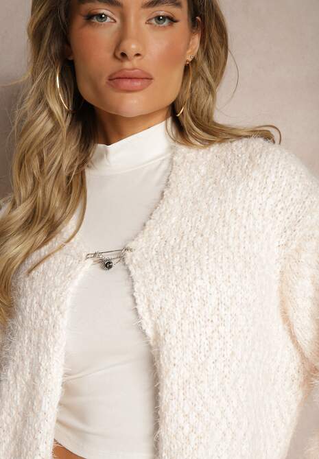 Różowy Kardigan z Dodatkiem Wełny Alpaki i Broszką Mavanna 5