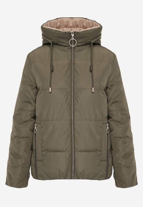 Ciemnozielona Pikowana Kurtka Dwustronna z Kapturem Ozdobiona Suwakami Nevetila 6