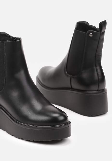 Czarne Botki Sztyblety na Koturnie z Elastyczną Gumką na Cholewce Rivariela 6