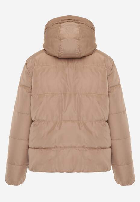 Ciemnobeżowa  Pikowana Kurtka Dwustronna z Kapturem Ozdobiona Suwakami Nevetila 7