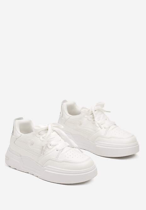 Białe Sneakersy z Przeszyciami i Grubą Podeszwą Berinela 5