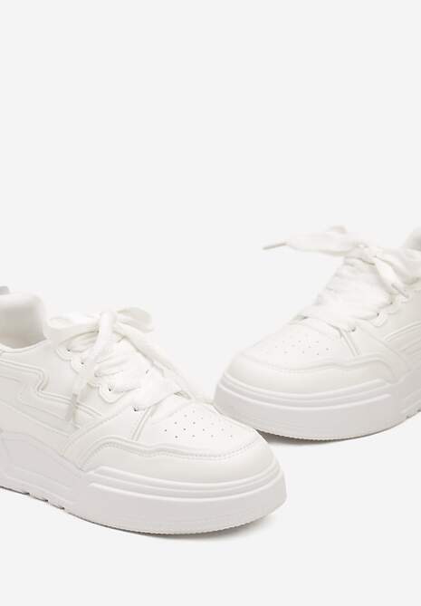 Białe Sneakersy z Przeszyciami i Grubą Podeszwą Berinela 6
