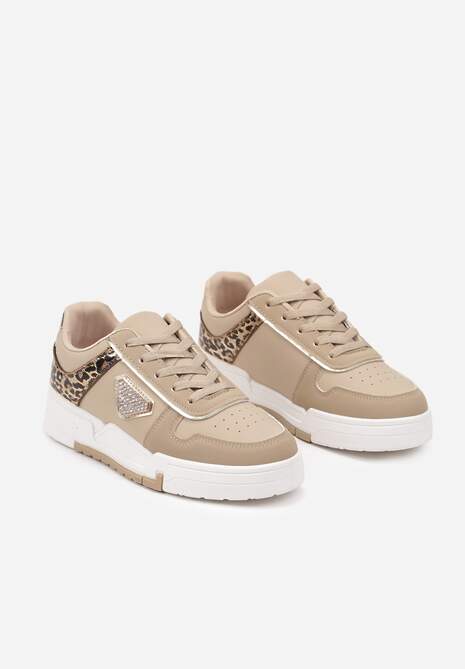 Beżowo-Brązowe Sneakersy na Platformie z Cyrkoniową Aplikacją Rexania 5