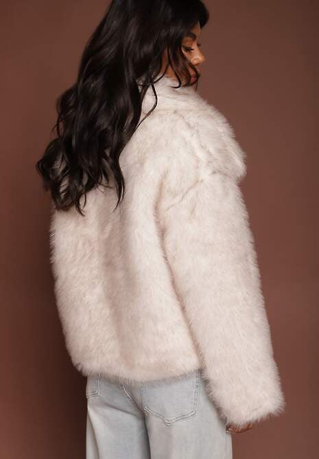 Jasnobeżowa Kurtka ze Sztucznego Futra Ozdobiona Kołnierzem Meriian 7