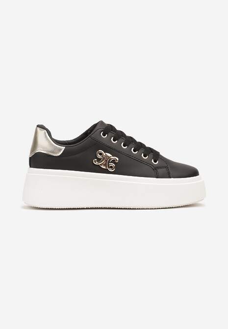 Czarno-Złote Sneakersy na Platformie z Metalicznym Wykończeniem Rexissa 4