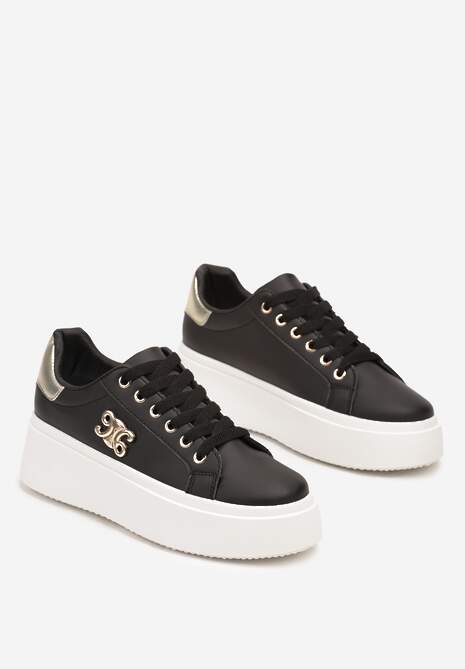 Czarno-Złote Sneakersy na Platformie z Metalicznym Wykończeniem Rexissa 5