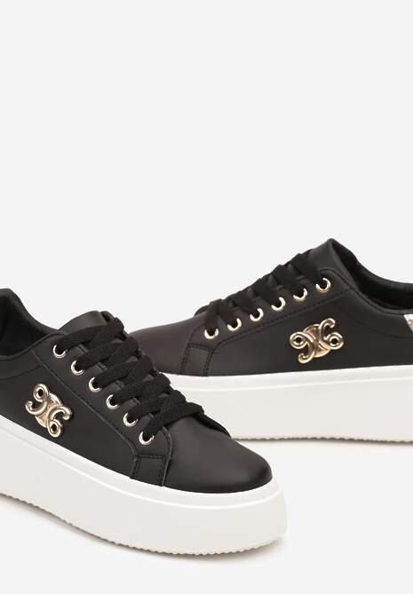 Czarno-Złote Sneakersy na Platformie z Metalicznym Wykończeniem Rexissa 6
