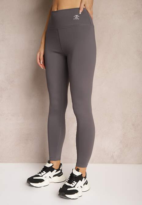 Ciemnoszare Sportowe Legginsy High Waist z Małym Ozdobnym Znaczkiem Lerilane 4