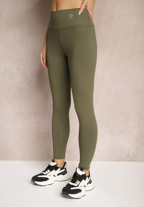Ciemnozielone Sportowe Legginsy High Waist z Małym Ozdobnym Znaczkiem Lerilane 4