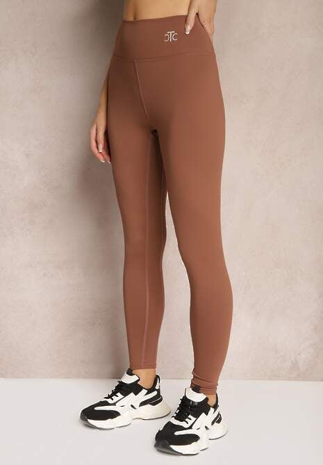 Brązowe Sportowe Legginsy High Waist z Małym Ozdobnym Znaczkiem Lerilane 4