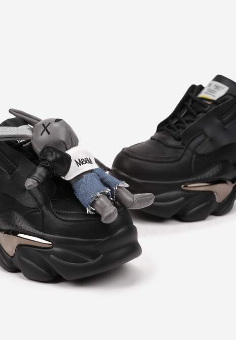 Czarne Sneakersy na Platformie z Odczepianym Królikiem i Metalicznymi Paskami Heslinne 6