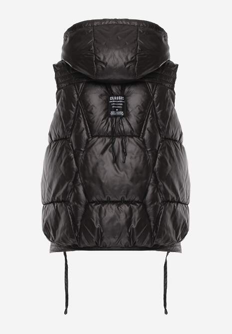 Czarna Pikowana Kamizelka z Troczkami i Odpinanym Kapturem Arrelarra 7