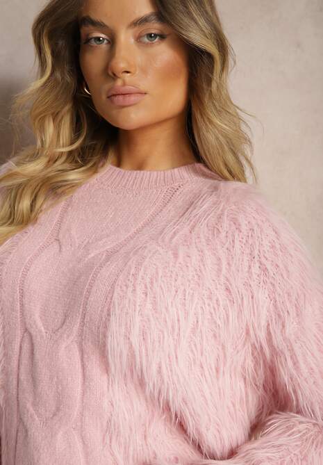 Różowy Sweter o Futrzanym Wykończeniu z Wełną Meriaune 5
