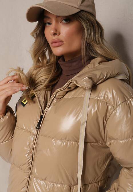Beżowa Kurtka Pikowana Ozdobiona Połyskiem Arkolla 5
