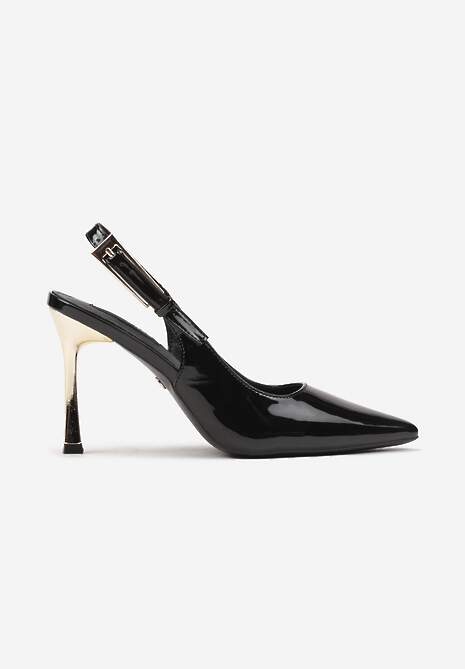 Czarne Szpilki Slingback z Metalicznym Obcasem Arrtilla 4