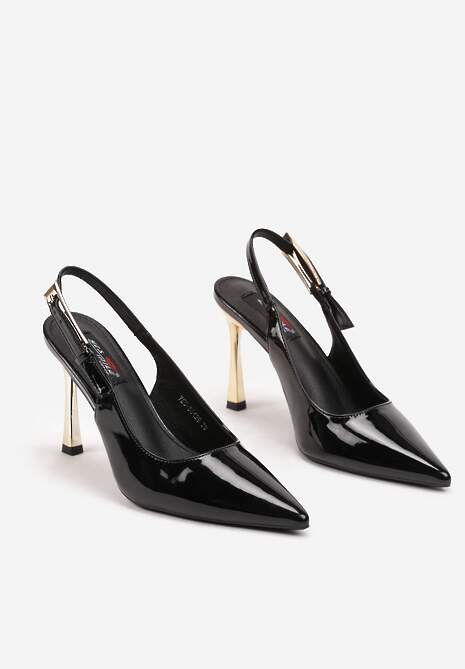 Czarne Szpilki Slingback z Metalicznym Obcasem Arrtilla 5