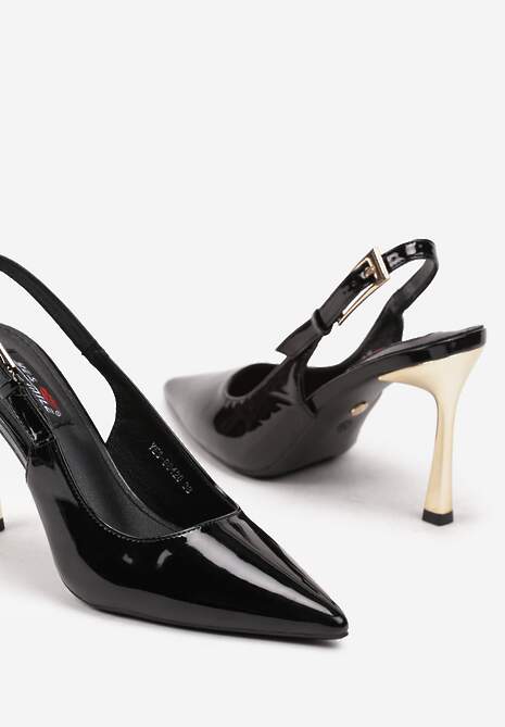 Czarne Szpilki Slingback z Metalicznym Obcasem Arrtilla 6