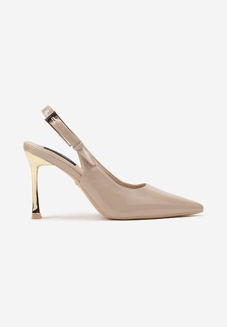 Beżowe Szpilki Slingback z Metalicznym Obcasem Arrtilla 4