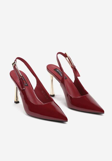 Bordowe Szpilki Slingback z Metalicznym Obcasem Arrtilla 5