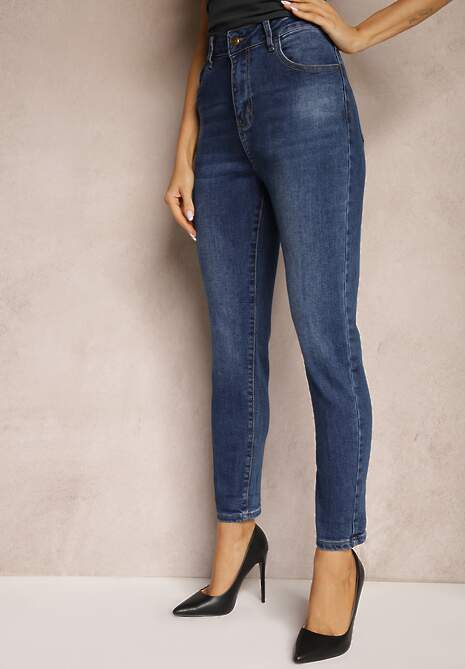 Niebieskie Jeansy z Bawełny Skinny High Waist Hazteria 4