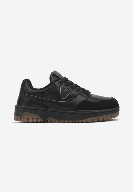 Czarne Sneakersy Sznurowane z Aplikacją na Boku i Przeszyciami Irilian 4