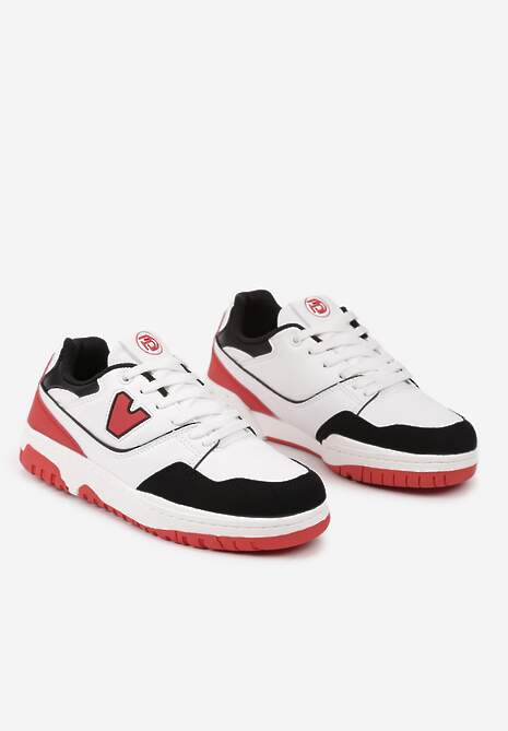 Biało-Czerwone Sneakersy Sznurowane z Aplikacją na Boku i Przeszyciami Irilian 5