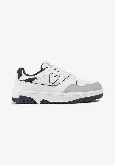 Biało-Granatowe Sneakersy Sznurowane z Aplikacją na Boku i Przeszyciami Irilian 4