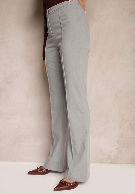 Jasnoszare Garniturowe Spodnie High Waist Dzwony Irithaela 4