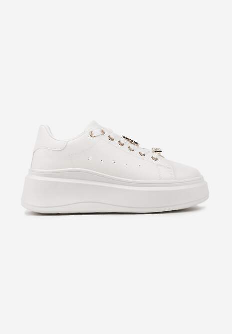 Białe Sneakersy na Masywnej Podeszwie z Cyrkoniowymi Wstawkami Veresia 4