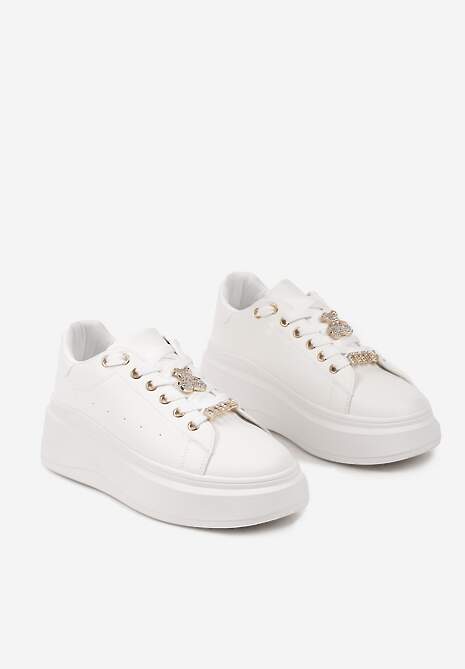 Białe Sneakersy na Masywnej Podeszwie z Cyrkoniowymi Wstawkami Veresia 5