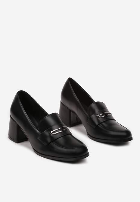 Czarne Eleganckie Półbuty w Stylu Mokasynów na Obcasie Erithene 5