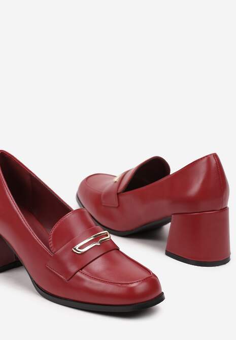 Bordowe Eleganckie Półbuty w Stylu Mokasynów na Obcasie Erithene 6