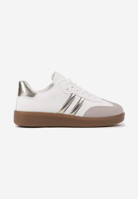Biało-Złote Sneakersy na Płaskiej Podeszwie z Geometrycznym Zdobieniem Irinis 4