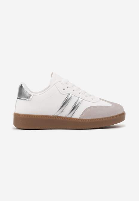 Srebrne Sneakersy na Płaskiej Podeszwie z Geometrycznym Zdobieniem Irinis 4