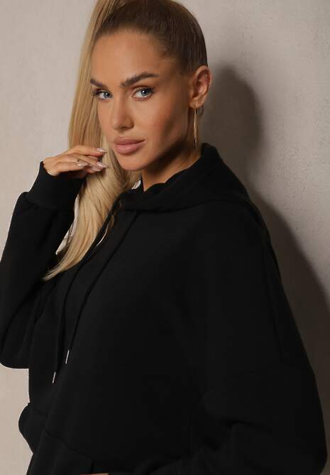 Czarna Bluza z Kapturem Ozdobiona Ściągaczami i Sznurkami Neriline 5