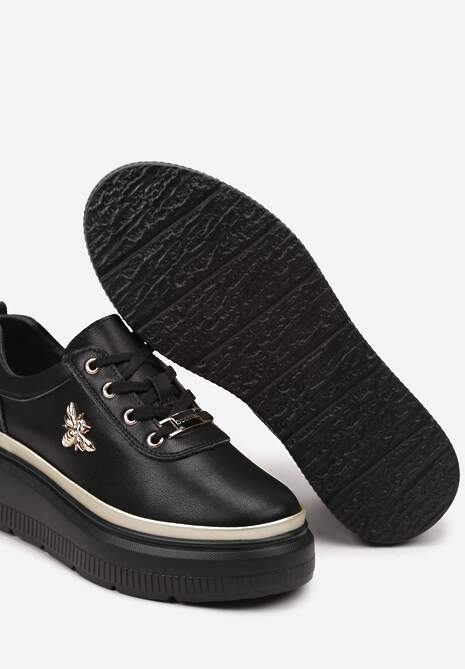 Czarne Sneakersy ze Skóry Naturalnej na Platformie Ozdobione Metaliczną Aplikacją Nerinae 6