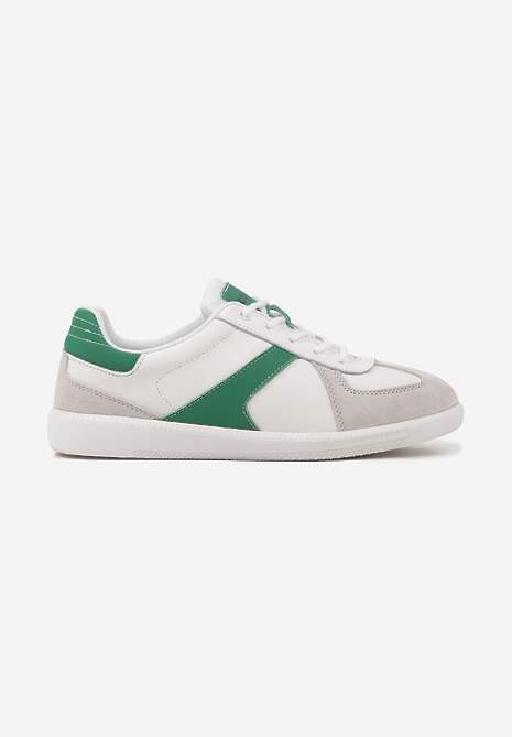 Biało-Zielone Sneakersy ze Skóry Naturalnej na Płaskiej Podeszwie z Ozdobnymi Przeszyciami Verima 4
