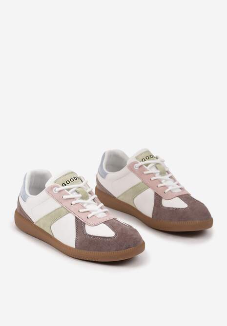 Brązowo-Białe Sneakersy ze Skóry Naturalnej na Płaskiej Podeszwie z Ozdobnymi Przeszyciami Verima 5