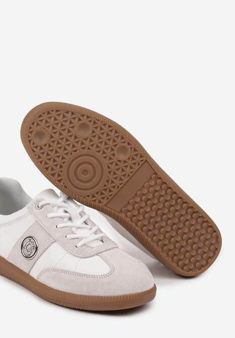 Biało-Szare Sneakersy z Wkładką ze Skóry Naturalnej i Cyrkoniowym Detalem Erisida 6
