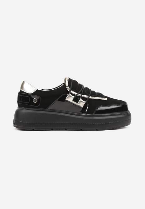 Czarne Sneakersy ze Skóry Naturalnej na Platformie z Metalicznymi Ozdobami Verain 4
