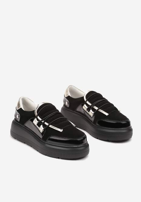 Czarne Sneakersy ze Skóry Naturalnej na Platformie z Metalicznymi Ozdobami Verain 5