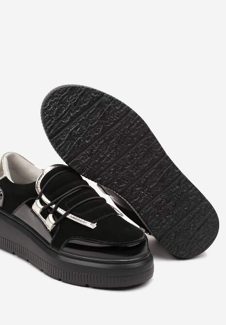 Czarne Sneakersy ze Skóry Naturalnej na Platformie z Metalicznymi Ozdobami Verain 6